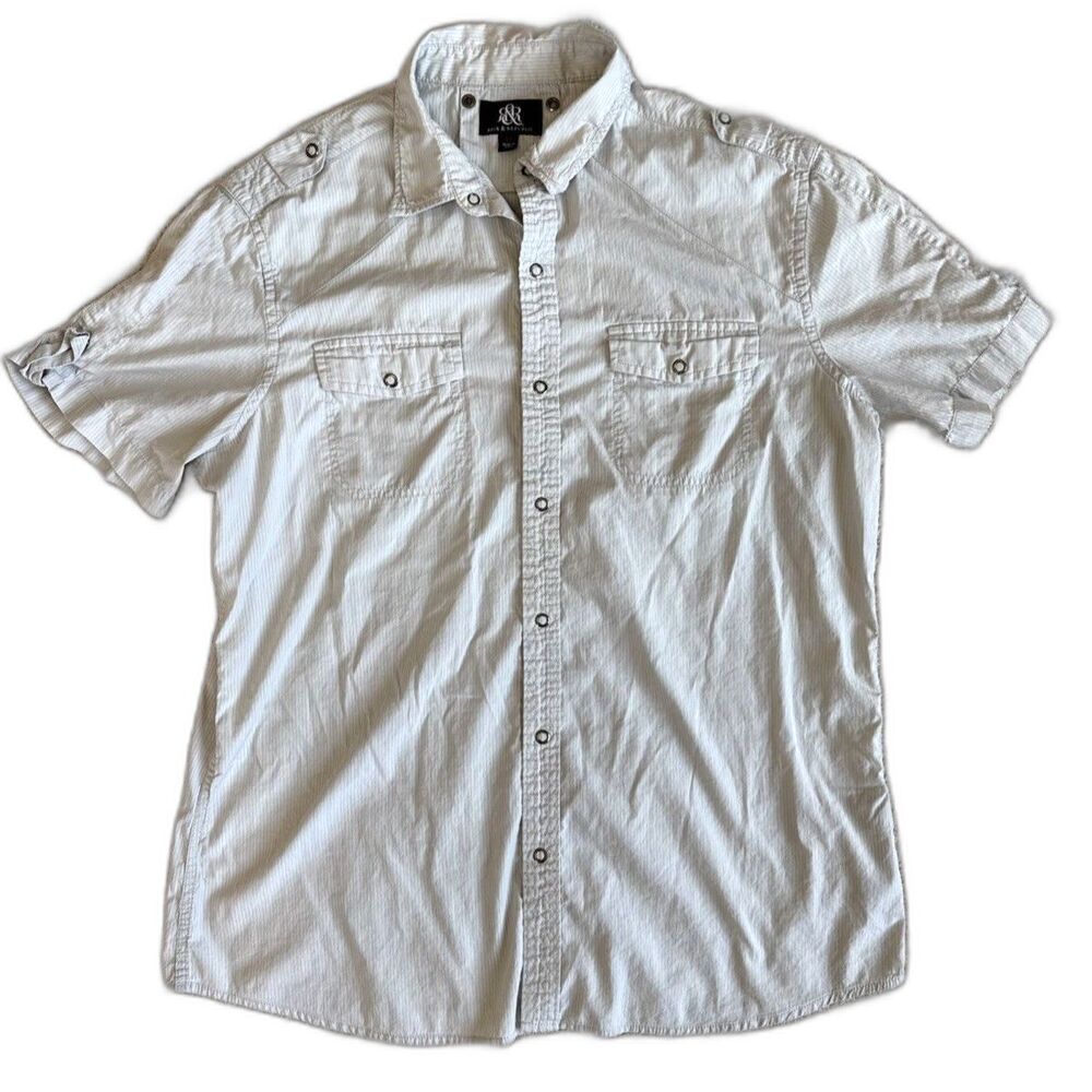 Rock & Republic Men's XL Button-Down Shirt Short Sleeve Gray Preppy Aesthetic